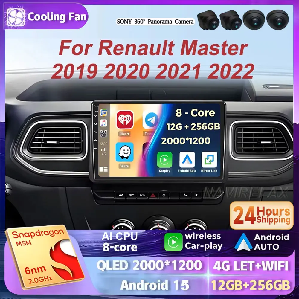 

Android 15 Carplay Auto для Renault Master 2019 2020 2021 2022 Автомобильный радиоприемник с навигацией DVD-видеоплеер 2-диночная стерео 360 камера DSP
