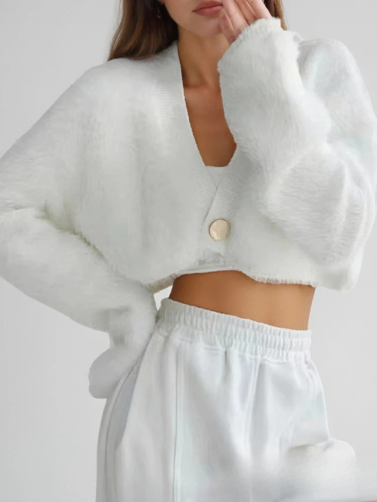 

2025 Fall New Fashion Women Sexy Knitted Cardigan Sweater Winter Long Sleeve Short Coat Elegant Solid Outwear kpop Knitwear