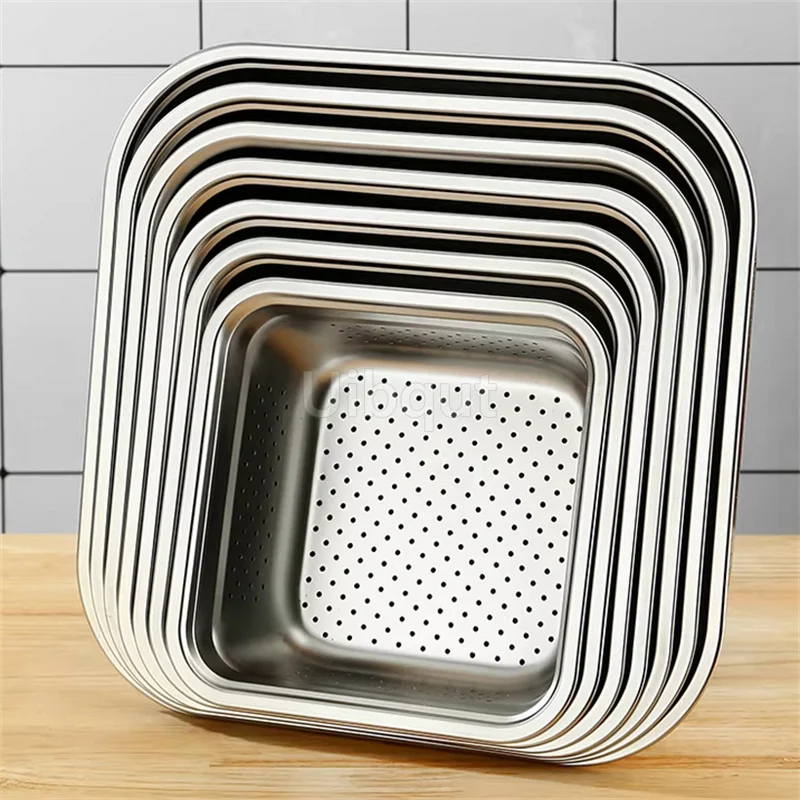 

304 Stainl Steel square hole basin Drain Plate BBQ Oil Drain Tray Cup Draining Tray Waing Vegetables Filter Net Water Cup Tray