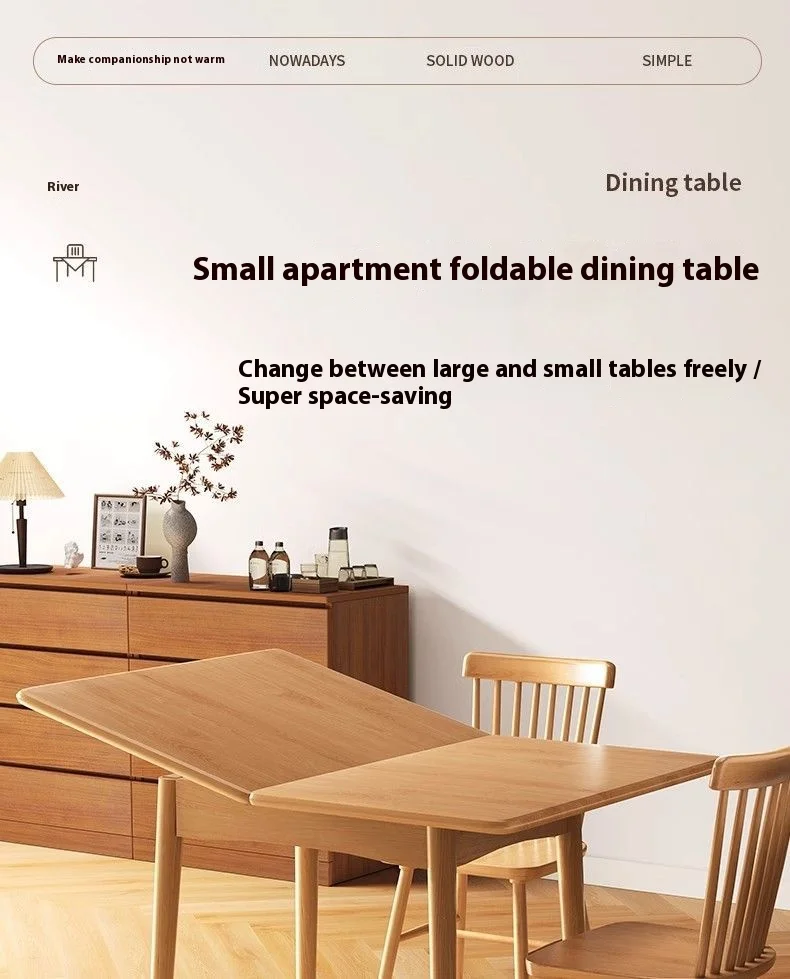 โต๊ะอาหารไม้จริงพับได้ โต๊ะอาหารขนาดเล็กสำหรับใช้ในบ้าน โต๊ะอาหารแบบยืดหดได้พร้อมเก้าอี้สำหรับร้านอาหาร