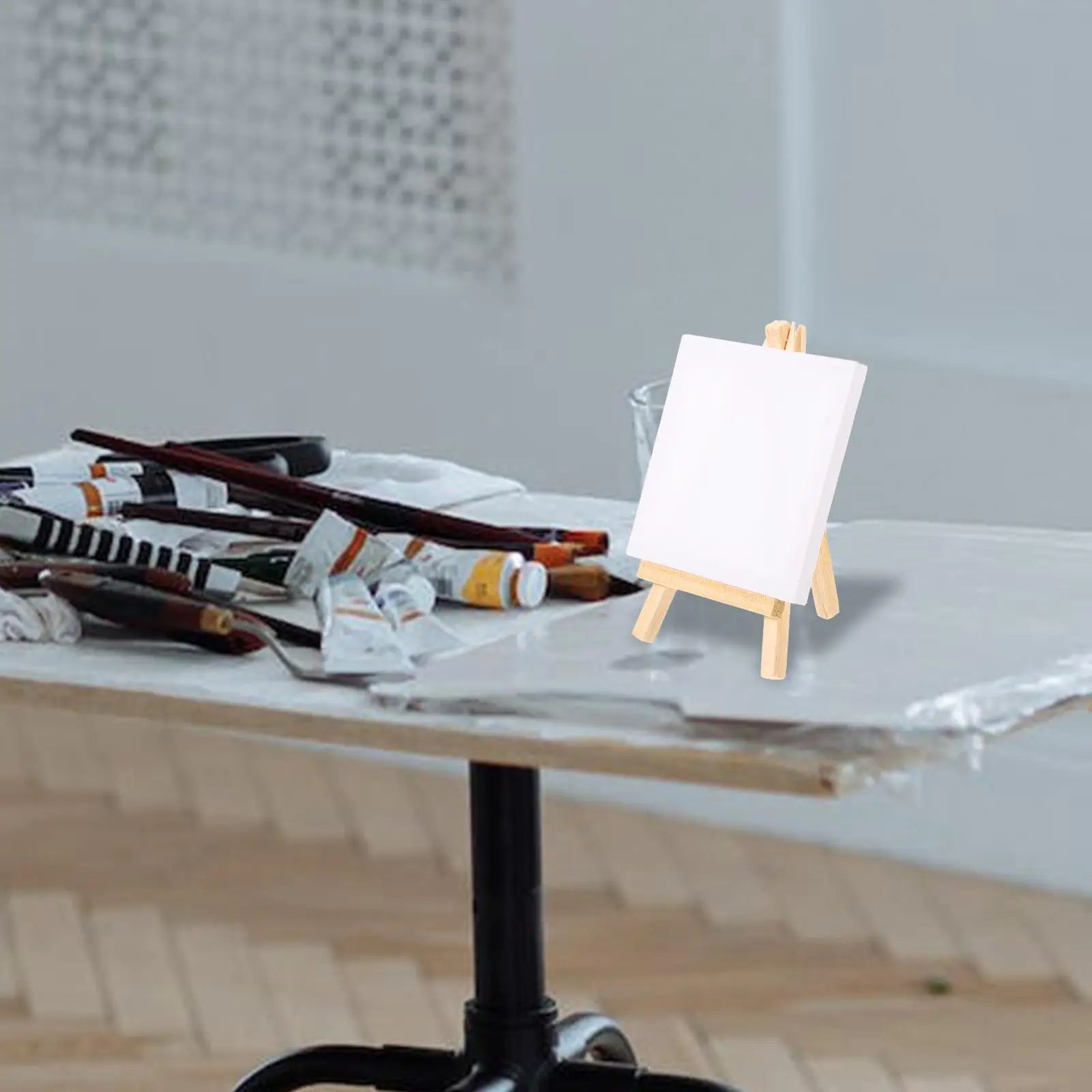 1 Juego de Mini caballete de lienzo, lienzos estirados, soporte triangular multifunción Diy, herramientas de pintura, paneles, suministros de arte estables