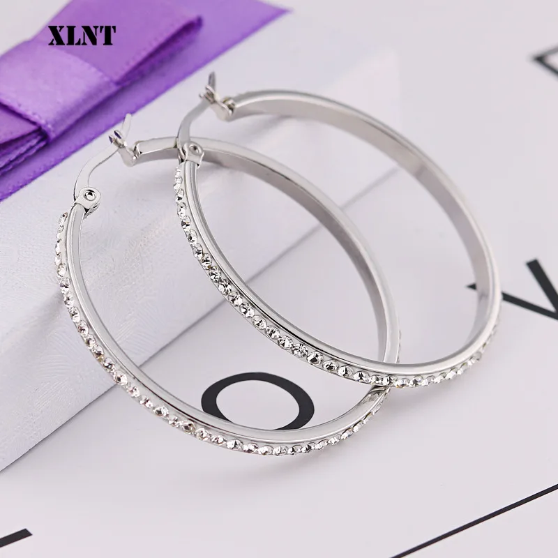 XLNT 2019 Fashion Hoop Earrings With Rhinestone Circle Earrings Simple Earrings Big Circle Gold Color Loop Earrings For Women