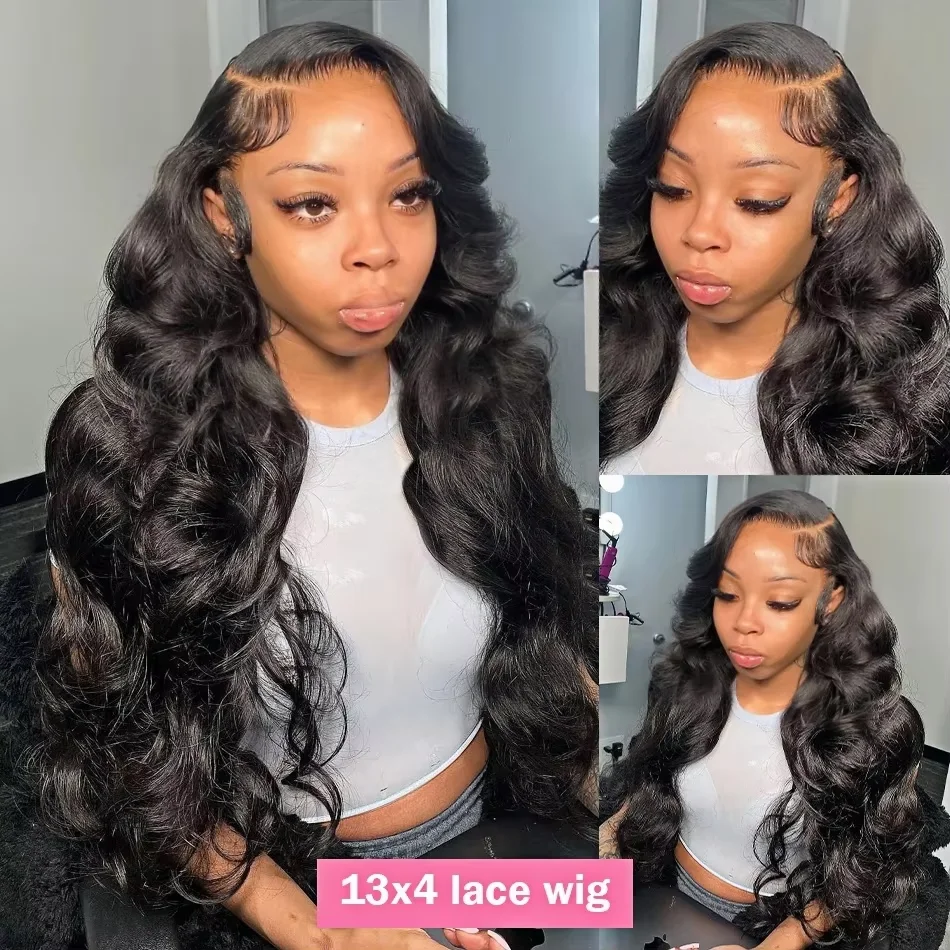 200 Density Natural Black Body Wave Lace Front Wig 24 30 36 Inch 5×5 13x4 13x6 360 Lace Frontal Wigs Human Hair For Women