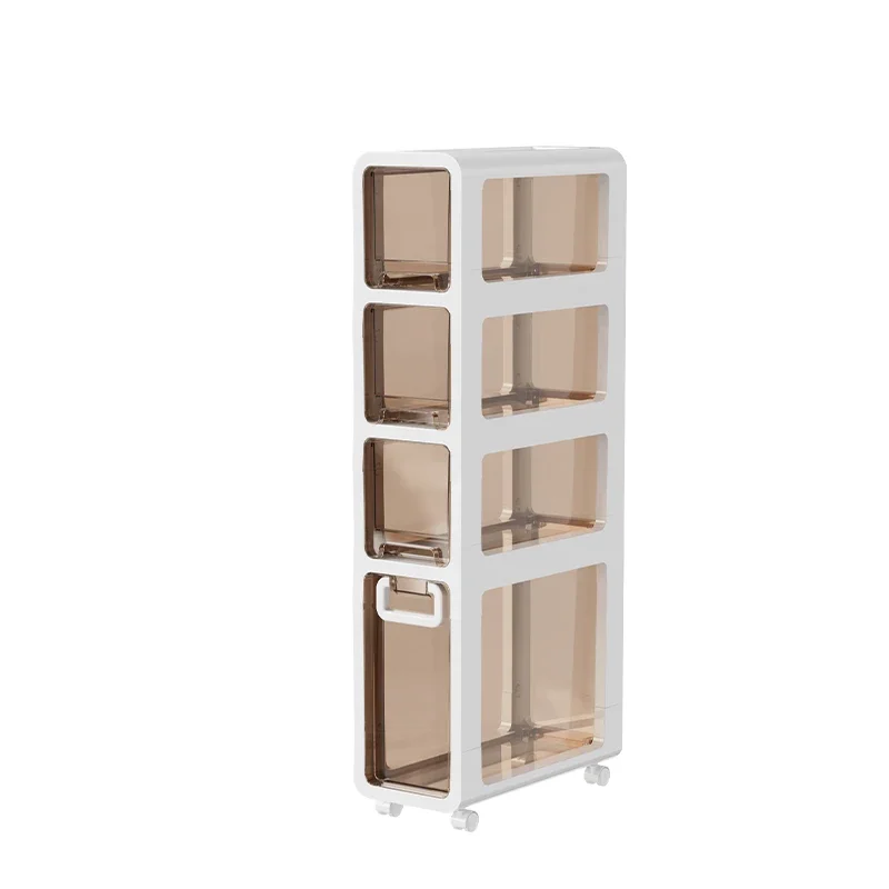 

Multifunction Transparent Kitchen Plastic Take In Rack Narrow Cabinet Storage Shelf Drawers Bathroom Organizer with Wheels