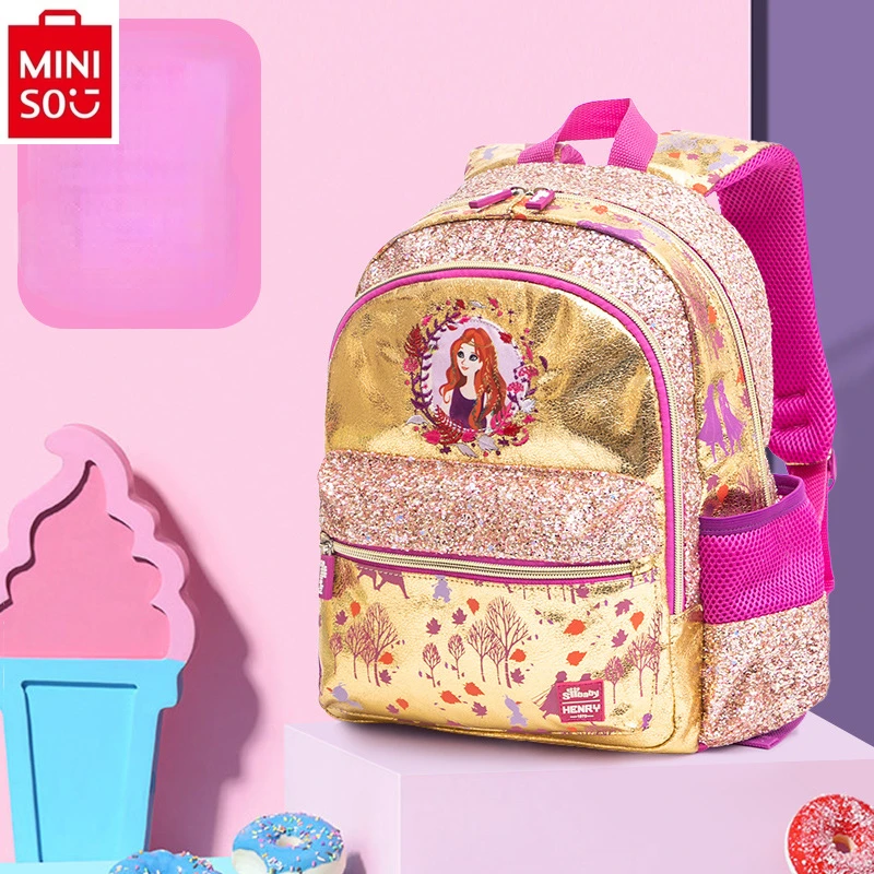 Miniso-子供用スパンコールバックパック,ファッショナブル,ディズニー,プリンセス,リダクション,軽量,大容量,多機能ストレージ