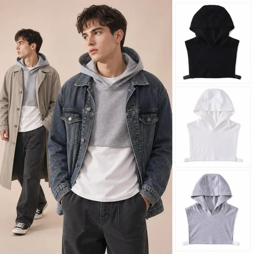 Single-sided Fleece Fake Hood Collar Soft Cotton Spandex No Drawstring Decorative Hood Insert Sleeveless Design Classic Color