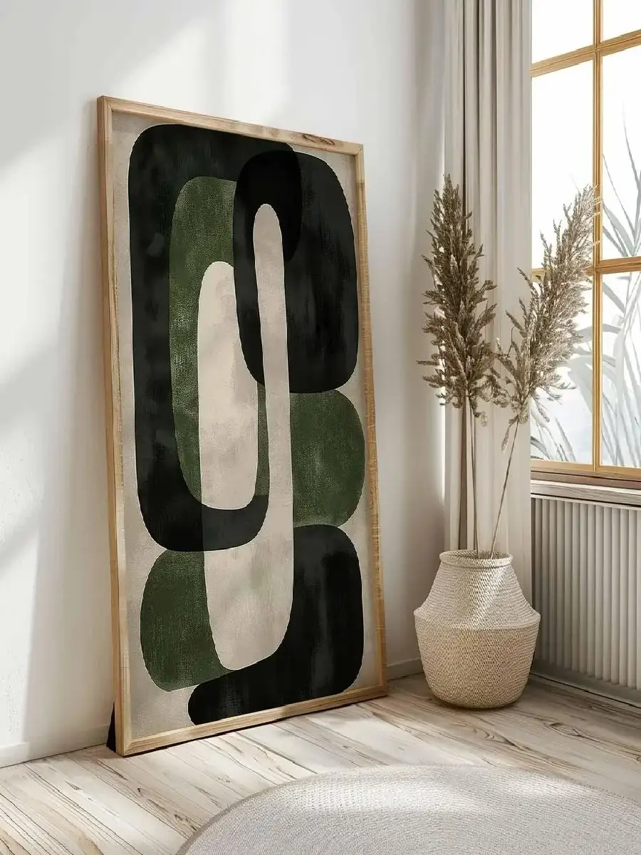 Green Wall Art Modern Abstract Print in Green and Black Minimalist Contemporary Art for Bedroom Printable Digital Download