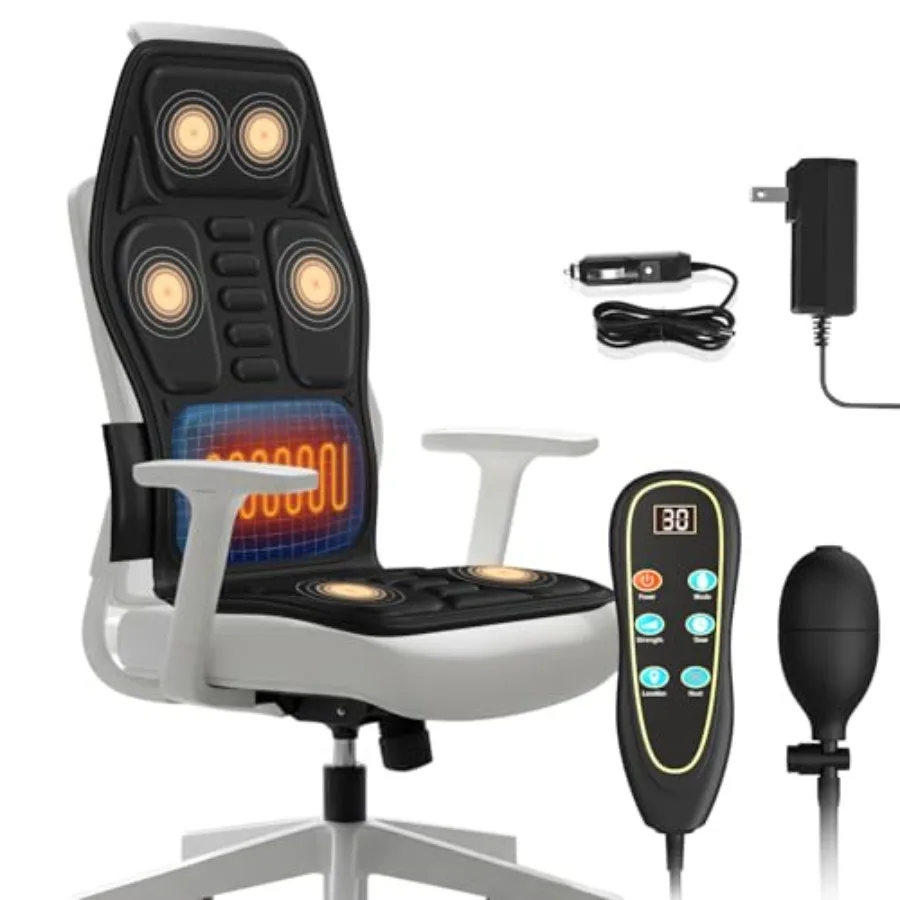 

Массажер для спины для кресла: массажная подушка с подогревом, поясничной тракцией и 8 вибромоторами, массажная накладка на кресло для всего тела от боли