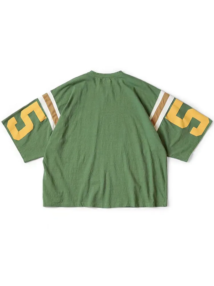 22SS KAPITAL Hirata and Hongri Tricolor Wax Printed Letter Face Printed Five Quarter Sleeve Loose Short Sleeved T-shirt
