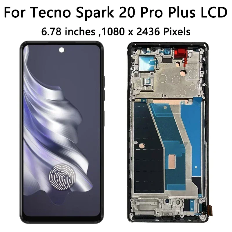 6.78“New 120Hz For Tecno Spark 20 Pro+ Plus KJ7 LCD Display Touch Screen Digitizer For Tecno Spark20 Pro Plus LCD Frame