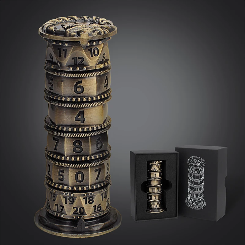 Prayer Wheel Dice Set, 7-in-1 Rotating Dice Cylinder, Metal DND Spinner Dice - Unique Tabletop RPG Accessories