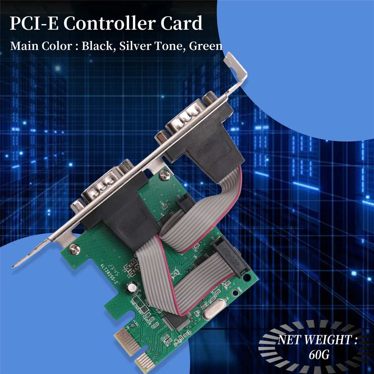 A06M- PCI-E PCI Express Dual Serial DB9 RS232 2 Ports Controller Adapter Card Green