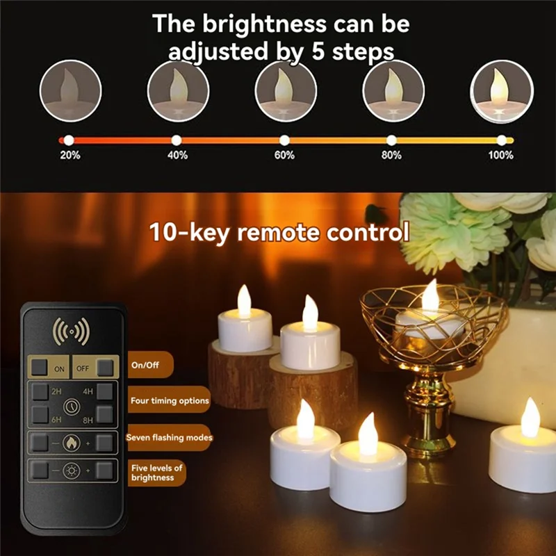 A76X-Flameless Candles With Remote Control Timer& Charging Base- 6Pcs USB Rechargeable Battery LED Tea Light Replacement