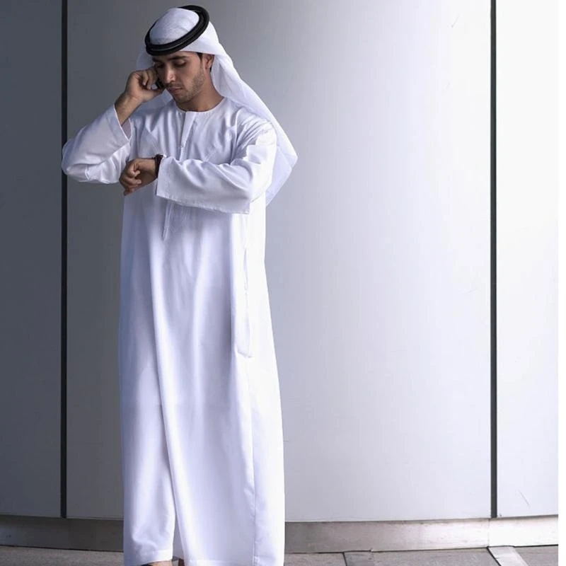 Sukienki muzułmanów ustawione na mężczyzn Dubai Dubai koszulka kaftan thobe szata suknia prosta w stylu wyścigowym ubranie thobe