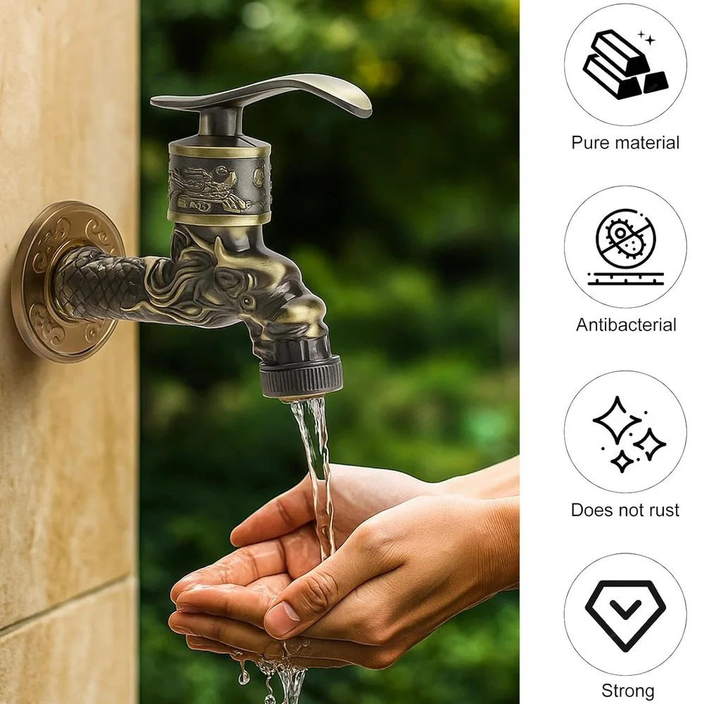 

1/2-дюймовый винтажный садовый кран, настенный уличный смеситель с дизайном античного дракона для дома и сада