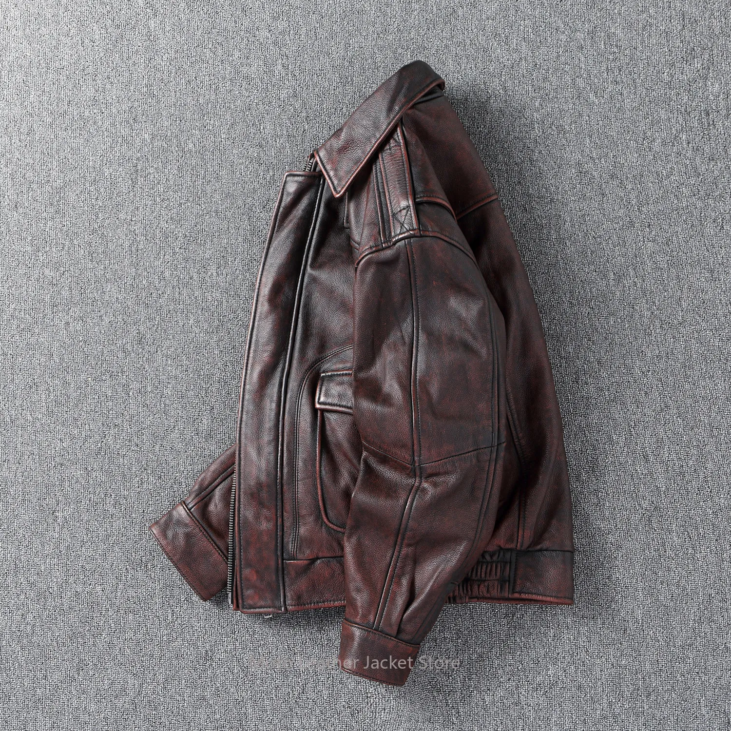 Plus Size Men's Genuine Leather Biker Jacket Oversized Fit Retro Hong Kong Style First Layer Cowhide Short Flight Outerwear