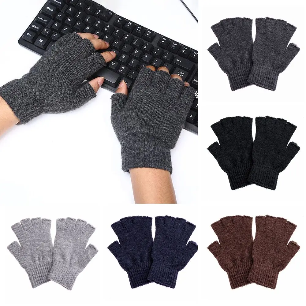 

Unisex Half Finger Gloves Winter Warm Wool Knitted Fingerless Gloves Cashmere Stretchy Typing/Texting Gloves for Women and Men