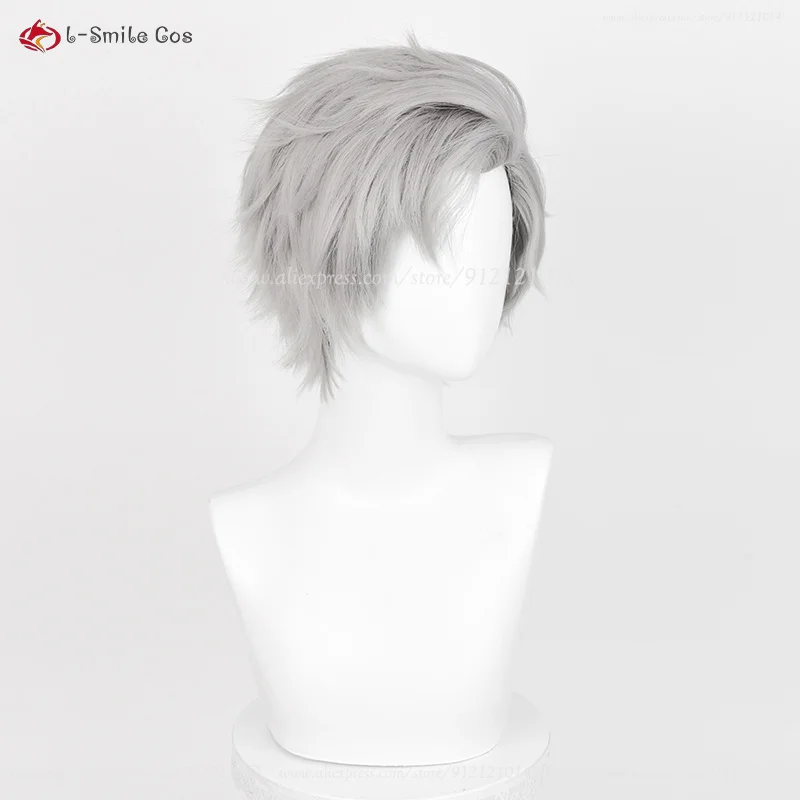 Perruque Synthétique Courte avec Bonnet pour ixd'Halloween, Cheveux Courts Gris, Anime Cosplay, Degré de Chaleur, Sylus, 30cm