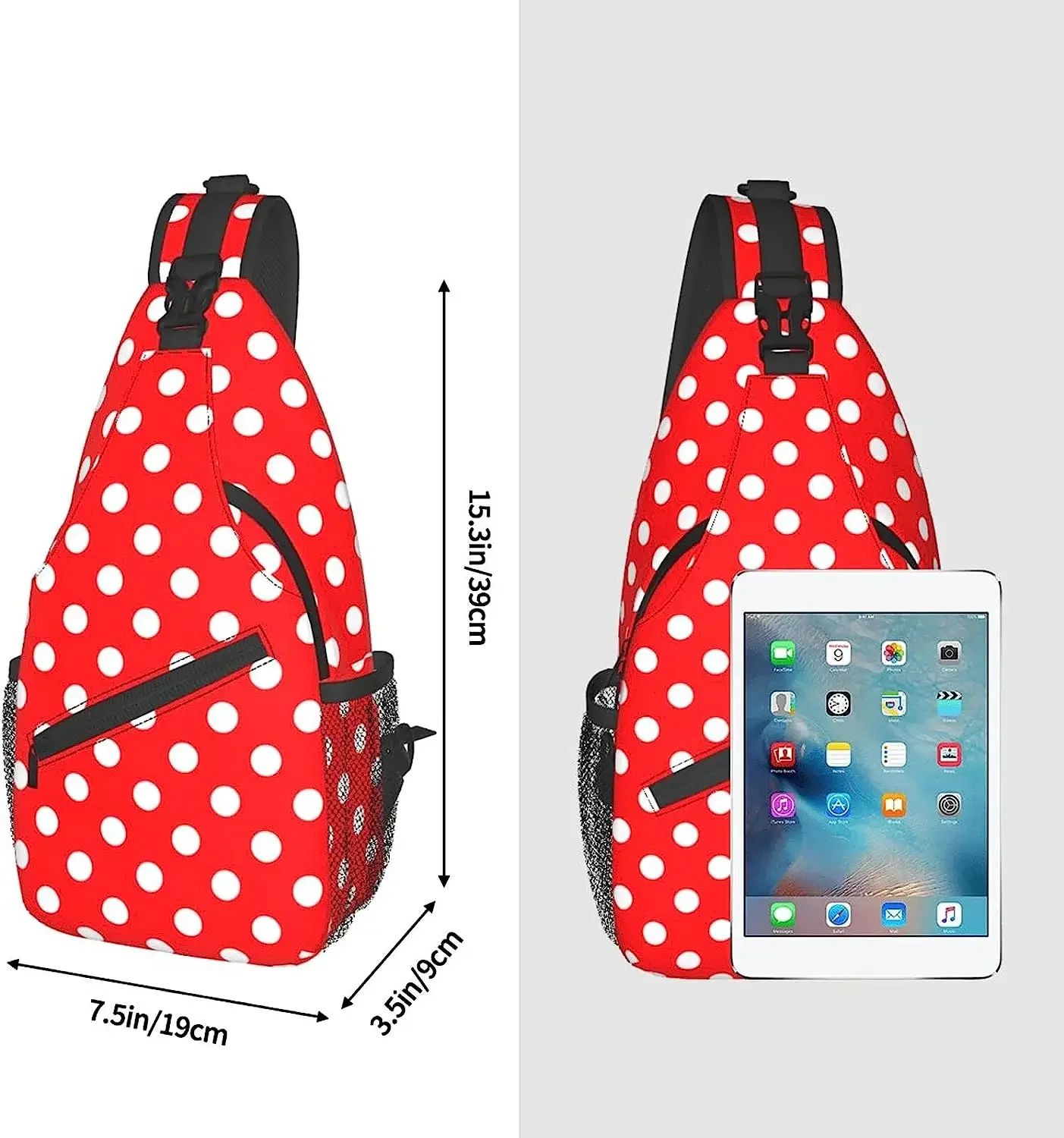 Fiephvsa tas ransel selempang, kantung bahu dada serbaguna Polka Dot merah putih untuk Gym berpergian mendaki Satu Ukuran