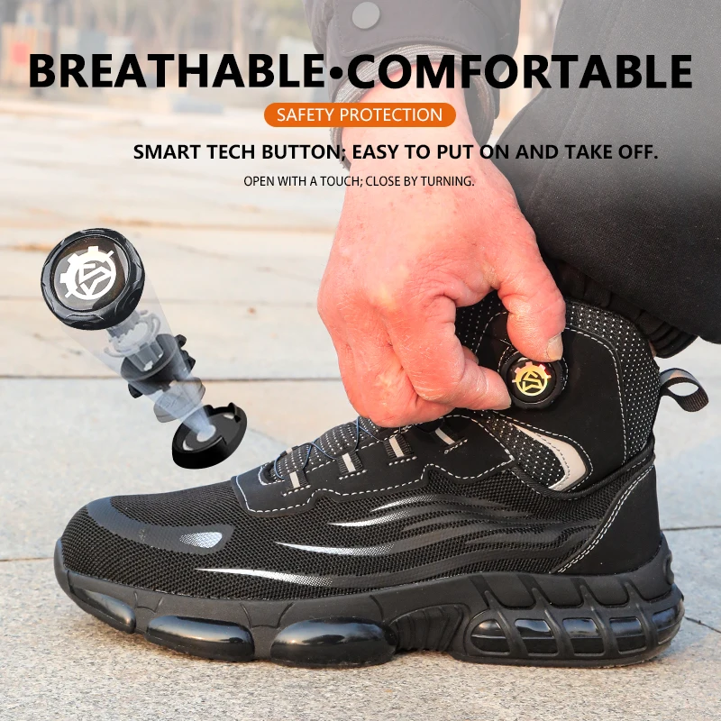 

Рабочие ботинки с высоким берцем и застежкой-пряжкой, защитная обувь, безопасная обувь, с защитой от ударов, с защитой от проколов, износостойкие, дышащие.