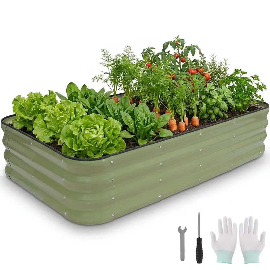 

in 1Galvanized Raised Garden Bed 5x3x1ft Modular Garden Planter Bed Outdoor Steel Raised Bed Kit with Bracing Rods, Gloves for G