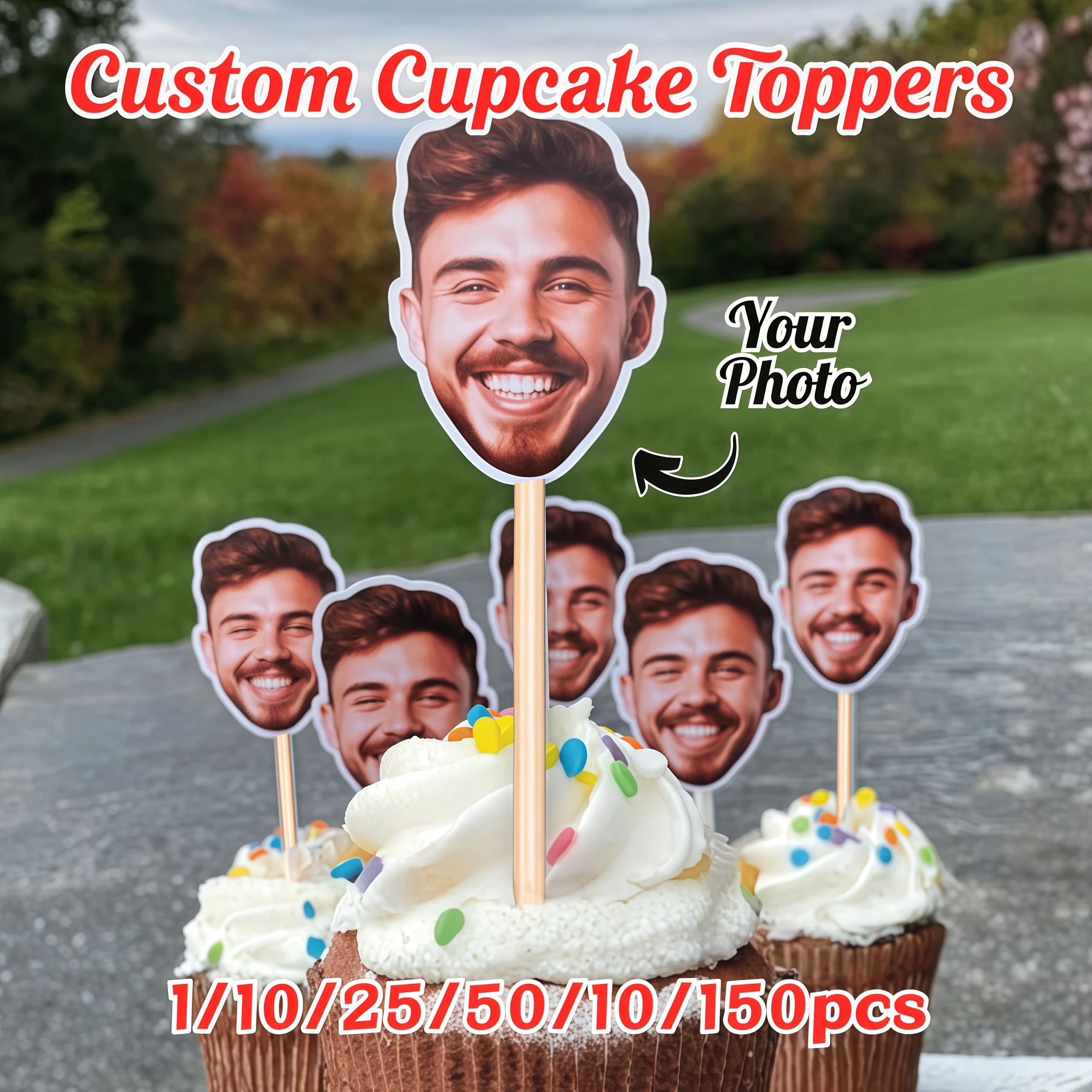 Personalisierte Papier-Cupcake-Topper, Individuelle Gesichts-Motiv Geburtstagsparty Cupcake-Dekorationen & Personalisierte Foto-Party-Dekorationen