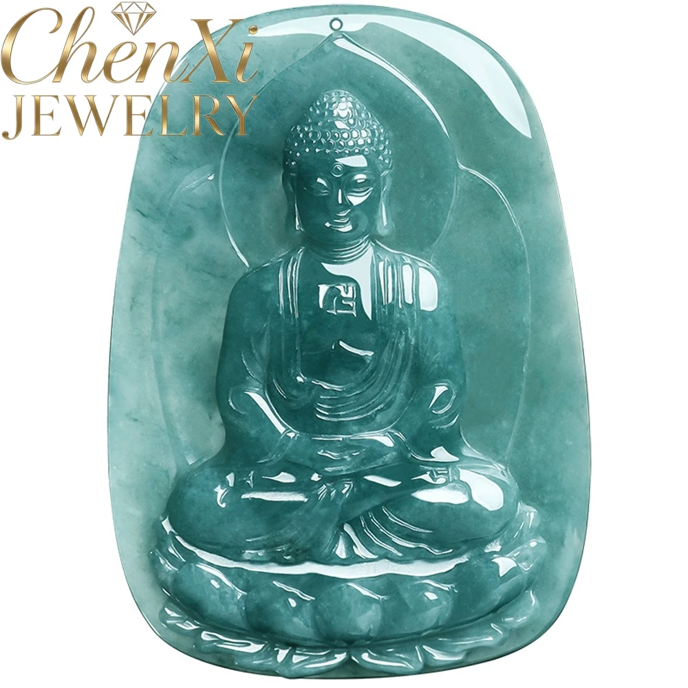 

High-End Natural Grade A Blue Water Jadeite Great Sun Tathagata Pendant Patron God For Sheep & Monkey Lucky Protection Jewelry