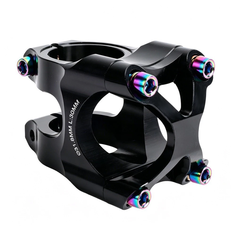 For mountain bike stem with CNC aluminum construction supporting 31.8mm handlebar and 28.6mm fork steerer 35mm reach dimension