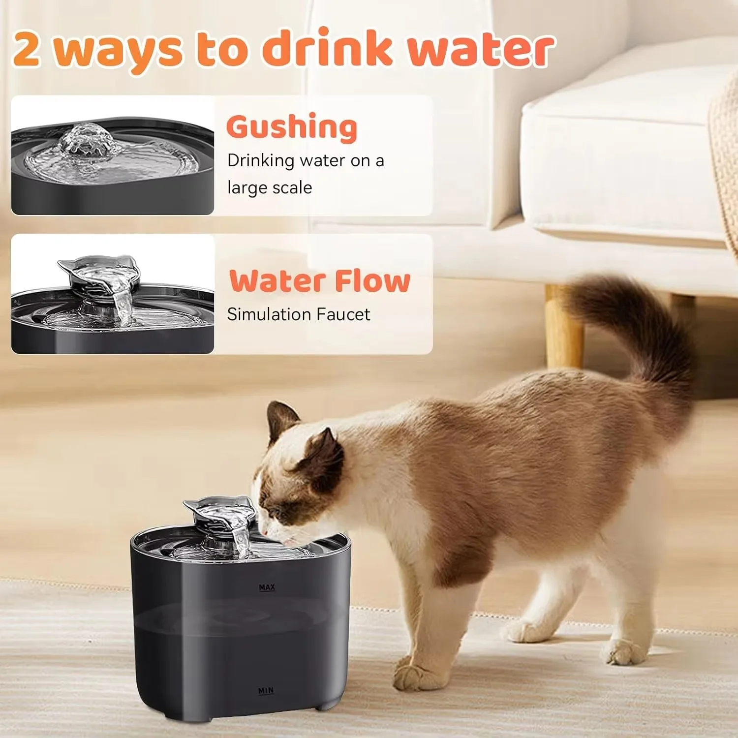 FurStarAutomatic Pet Water Fountain 2.2L USB Rechargeable Eco-Friendly Portable Waterproof Leak-Proof For Cat Dog Small Animal