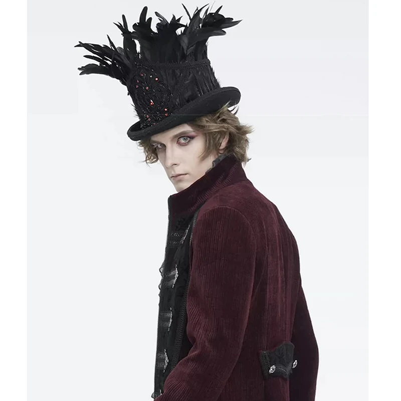 Gothic Round Top Short Brim Bowler Hat Casual Dark Style Headwear for Halloween Party Club Gathering Cosplay Costume Accessorie