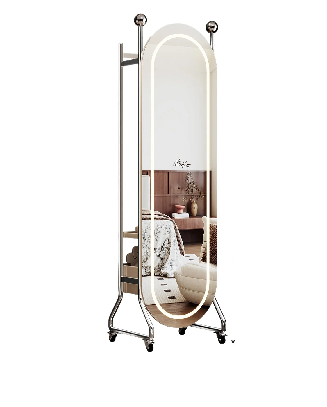 LMM full-length mirror integrated stainless steel movable floor-to-ceiling household hanger floor-to-ceiling mirror
