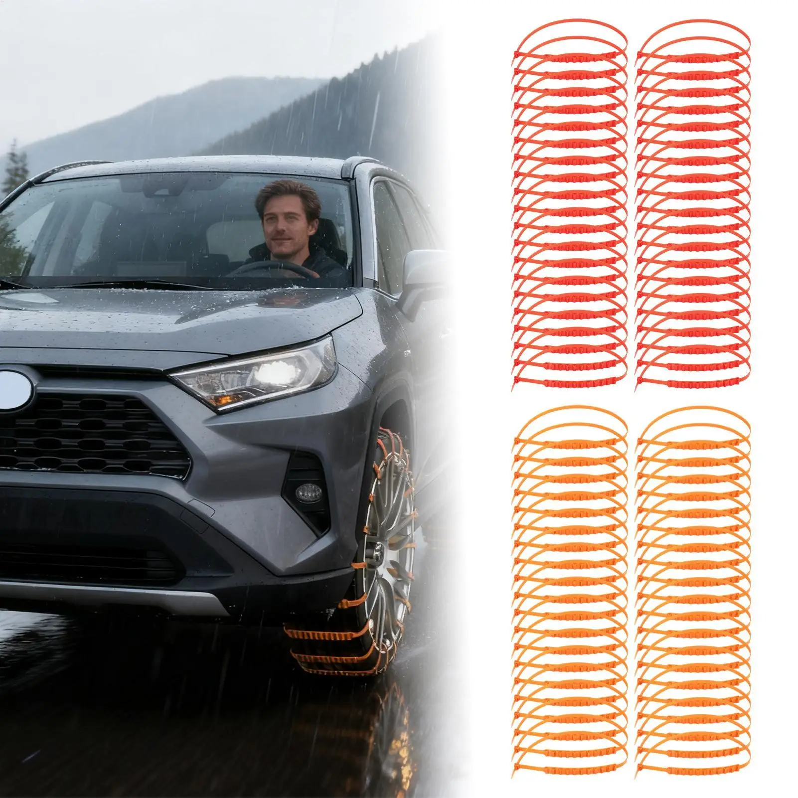 40pcs Foldable & Lightweight Snow Chains For Car Tires, Easy On/Off Design For Occasional Ice & Snow, Full Coverage Traction