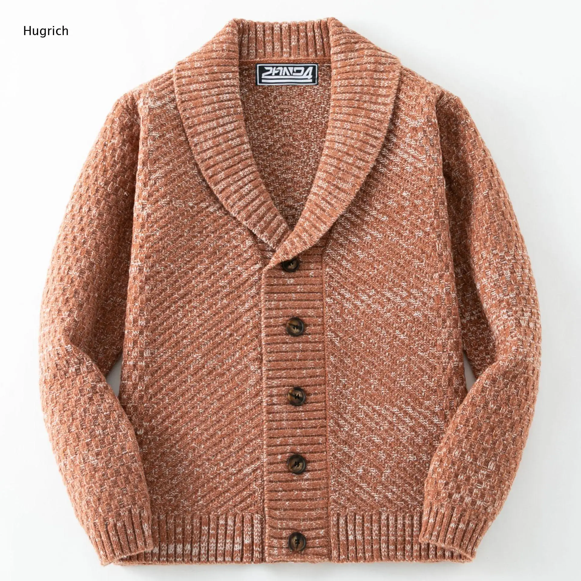 Men's Thick Warm Mixed Color Knit Jacket - Relaxed Fit Shawl Collar Patch Pocket Button Down Vintage Outerwear