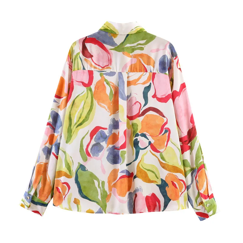 Withered 2026 Spring New Women's Fashion Casual Loose Printed Silk Texture Shirt Blouses Women's Clothes Shirts Tops