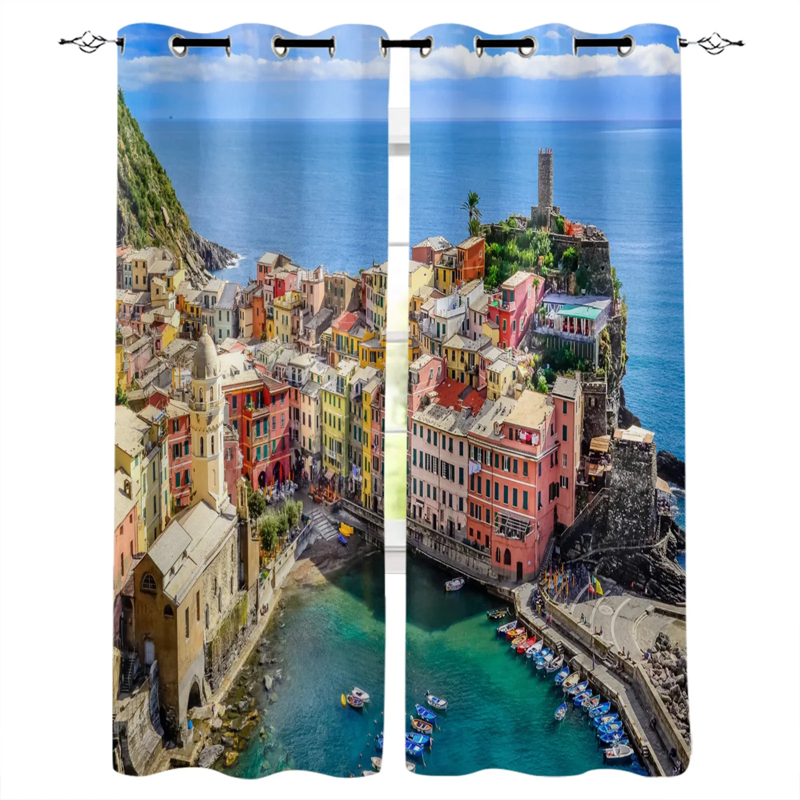 Island Fishing Village Scenery Blackout Curtains Window Curtains For Bedroom Living Room Decor Window Treatments