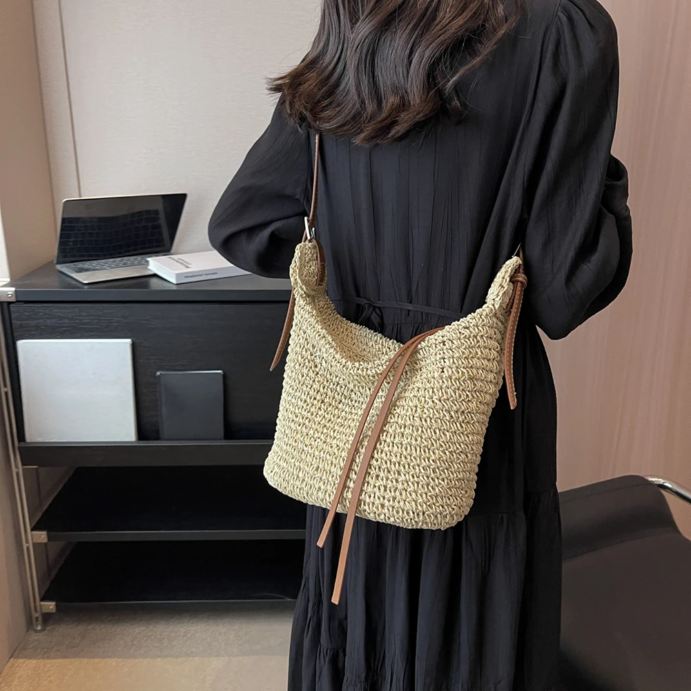 Соломенная сумка-мессенджер, бумажная веревка, модные повседневные сумки ручной работы, простой элегантный регулируемый ремешок, женский кошелек