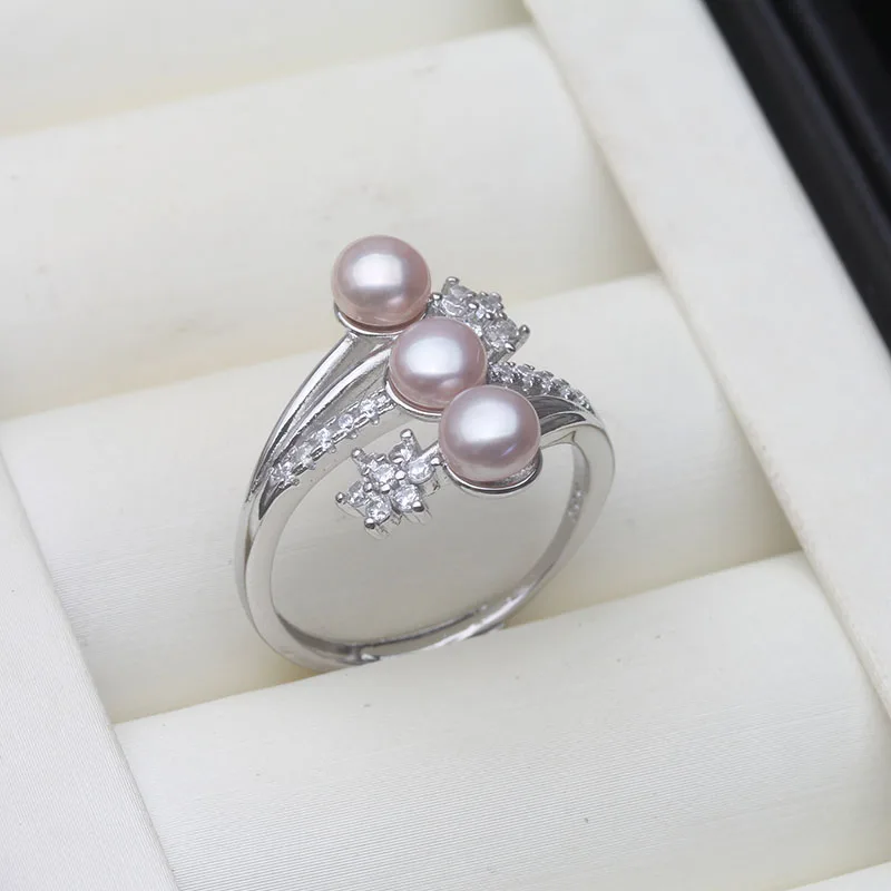 Women's Adjustable 925 Silver Freshwater Pearl Ring