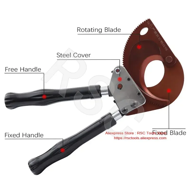 J75 Ratchet Cable Cutter - Manual Armored Cable Cutter for Cu/Alu Cables, Max 75mm Cutting Capacity, Cable Cutting Tool