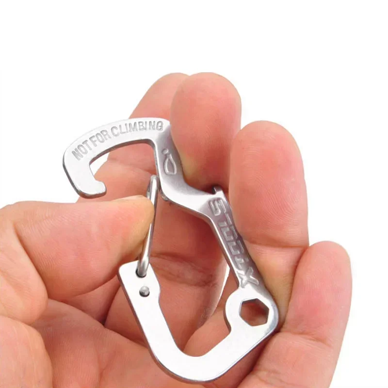 Stainless Steel D Shape Carabiner Outdoor Hiking Buckle Lockbutton Cap Lifter Quick Release Keychain Opener EDC Tools