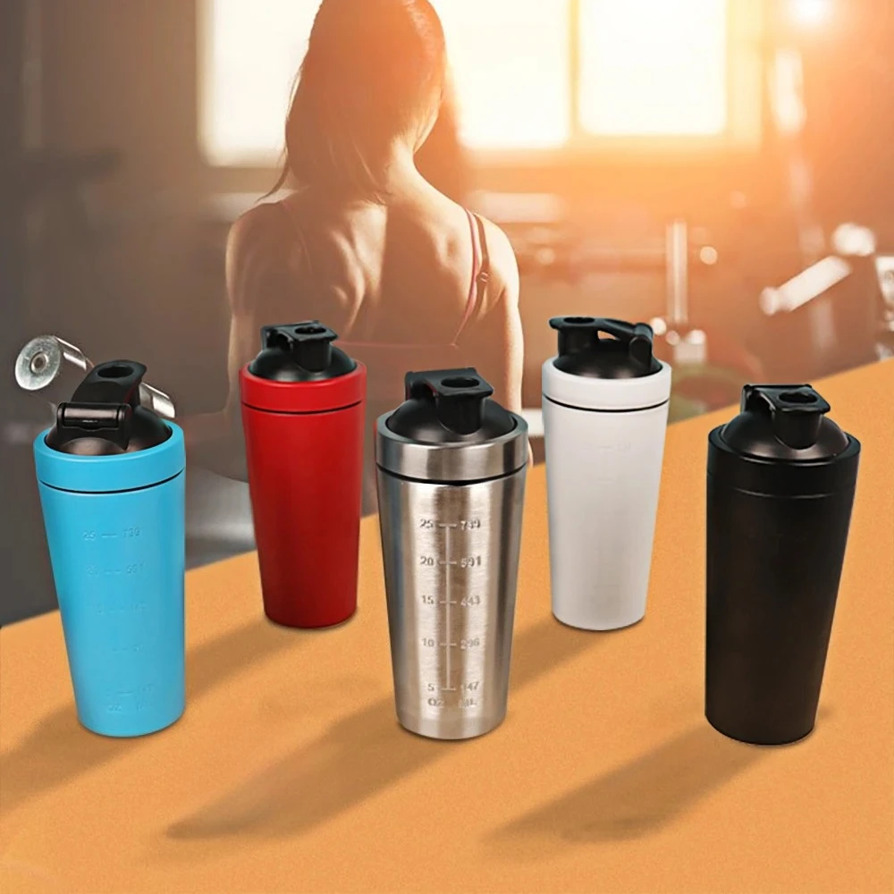 Shaker Bottle 500/750ML Stainless Steel Protein Owder Shaker Cup Clear Scale Mixer Nutrition Blender Mug Sports Gym Whey Drink