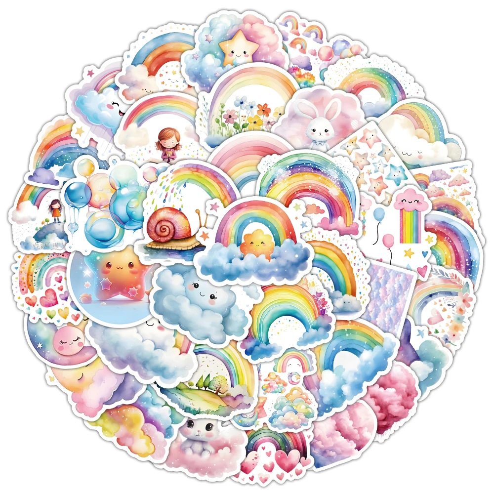 10/30/50pcs Cute Moon Stars Rainbow Clouds Cartoon Stickers Aesthetic Decorative Stationery Laptop Phone Kawaii Kids Sticker Toy