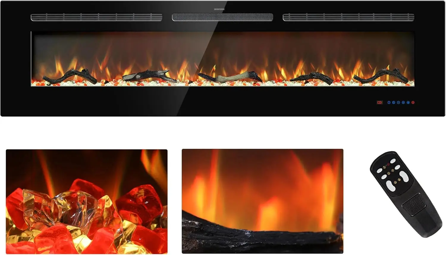 Fireplace Inserts, Recessed and Wall Mounted Fireplace Heater, Linear Fireplace w/Thermostat, Remote & Touch