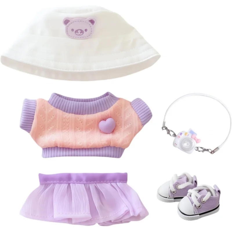 

Одежда для кукол, аксессуары, стильный комплект одежды Kawaii Purple, 5 предметов, подходит для куклы 15 см 17 см, комплект одежды для кукольной шляпы Rep