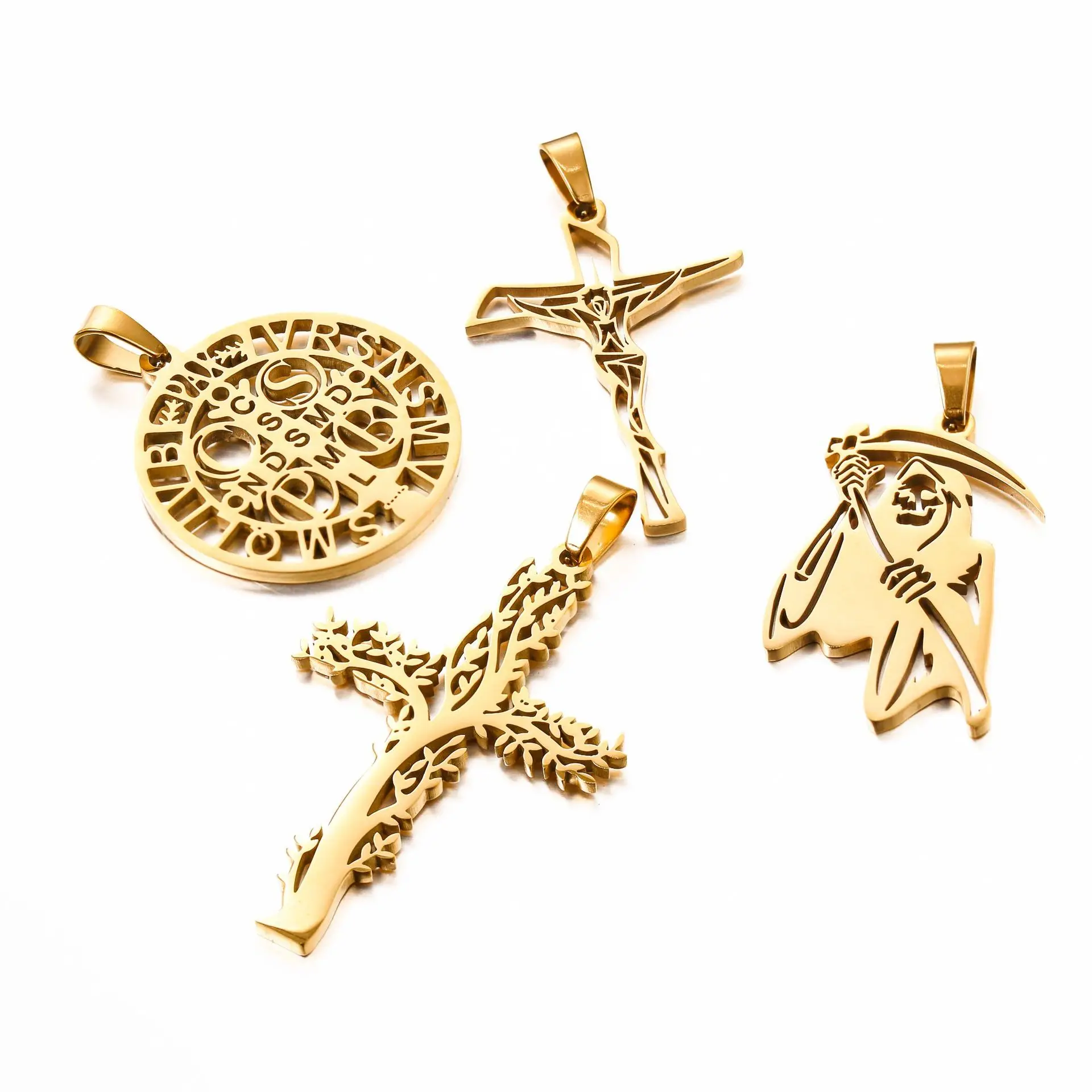 Stainless Steel Tree of Life/Death/Jesus Medals Cross/Jesus Cross Pendants Religious Christian Necklace Jewelry Making Charms