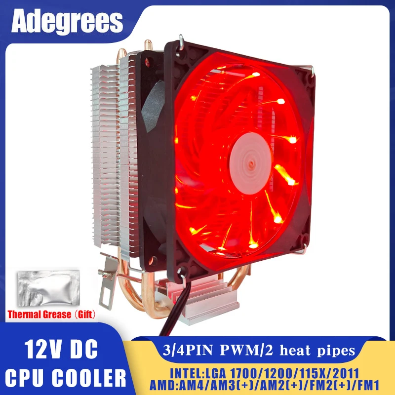 CPU Air Cooler Tower, 2 tubos de calor, 3Pin, 4Pin, PWM 90mm, ventilador de refrigeração LED para LGA 1366, 1150, 1155, 1200, 1700, X79, X99, 2011, AM3, AM4