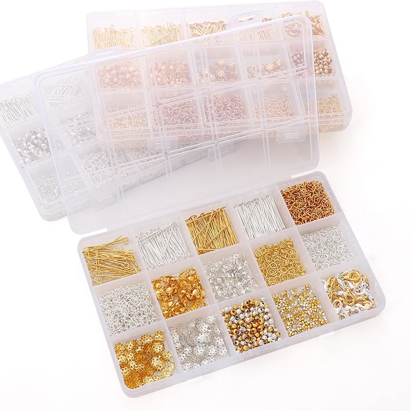 1260 pçs/caixa kits de fabricação de jóias conjunto fechos lagosta aberto salto anéis final crimps contas caixa artesanal diy pulseira colar materiais