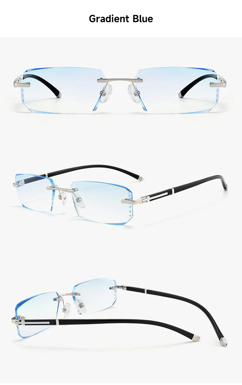 Mode Diamant Anti-blau Licht Lesebrille Frau Mann Randlose Brillen Blockieren Blau Licht Schutz Brillen +1,0 Bis +4,0 – Detail 5