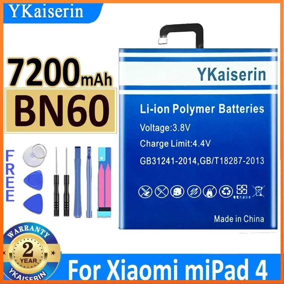 BN60 6010mAh YKaiserin Mobile Phone Battery for Xiaomi for Xiaomi Mi Pad 4 High Capacity Tablet  Batteries Batteria Warranty