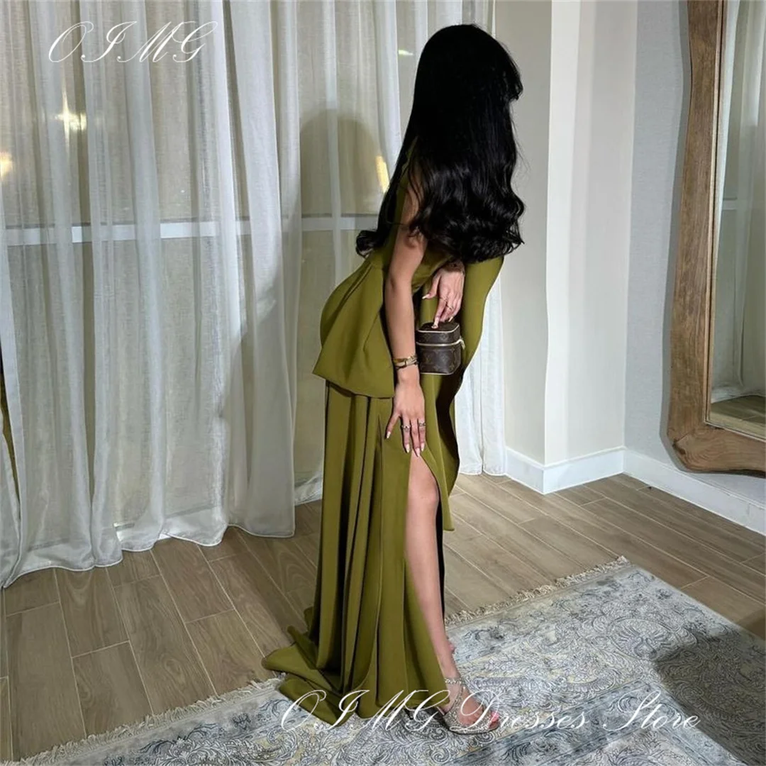 OIMG Elegant Satin High Neck Green Long Prom Dresses Ruched Mermaid Women Satin Simple Evening Gowns Formal Party Dress