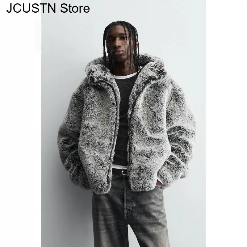 

Мужское модное зимнее пальто из искусственного меха, теплая ветрозащитная куртка с капюшоном, толстая термопарка, верхняя одежда для мужчин